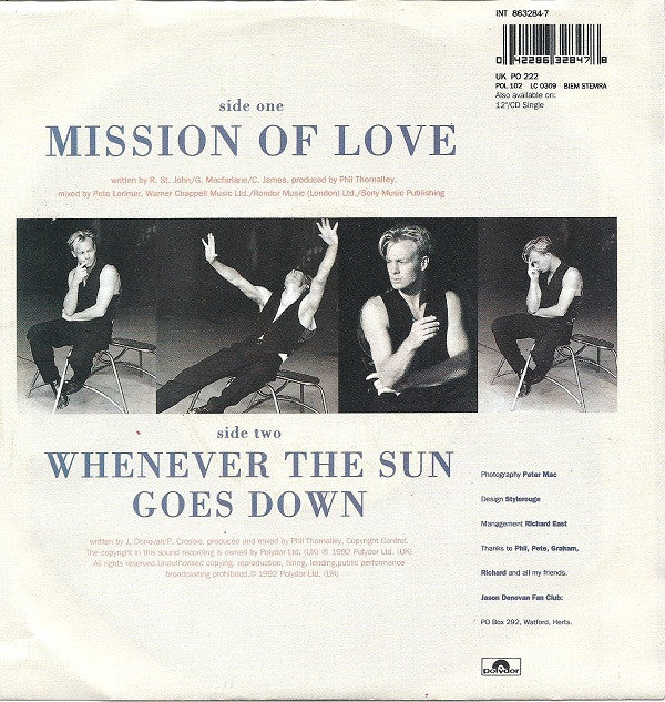 Jason Donovan : Mission Of Love (7", Single)