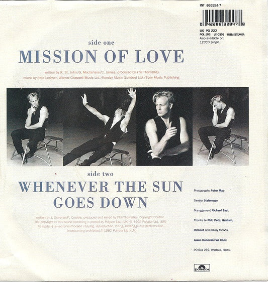 Jason Donovan : Mission Of Love (7", Single)