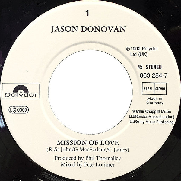 Jason Donovan : Mission Of Love (7", Single)