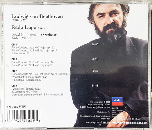Radu Lupu, Ludwig van Beethoven : The Piano Concertos • 3 Sonatas • 2 Rondos (4xCD, Comp, RE, RM)