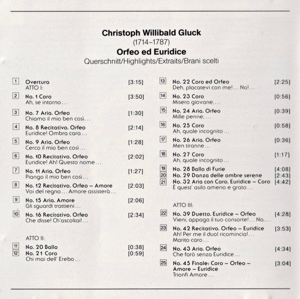 Christoph Willibald Gluck - Peter Hofmann, Julia Conwell, Allan Bergius, Heinz Panzer, Chor Des Dortmunder Musikvereins, Gürzenich-Orchester Kölner Philharmoniker : Orfeo Ed Euridice, Querschnitt (CD, Album)