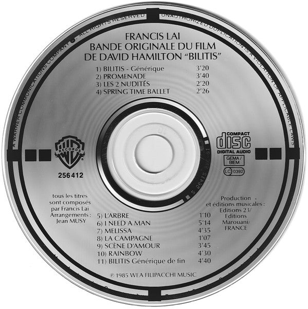 Francis Lai : Bande Originale Du Film Bilitis (CD, Album, RE)