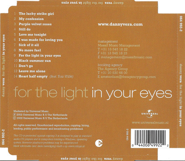 Danny Vera : For The Light In Your Eyes (CD, Album, Copy Prot., Sup)