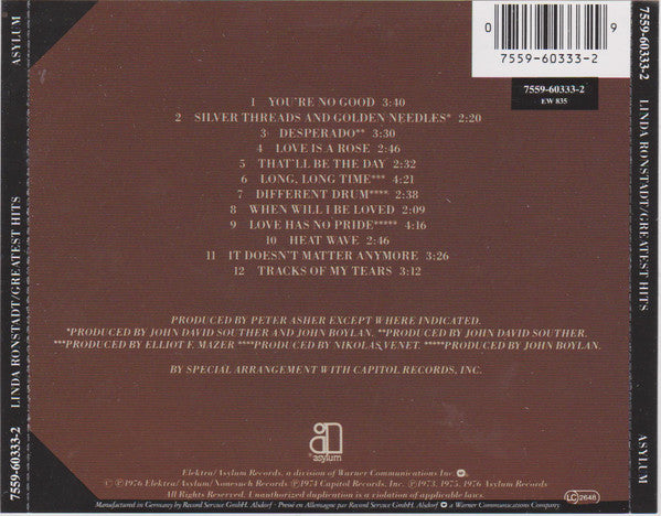 Linda Ronstadt : Greatest Hits (CD, Comp, RE, Cin)