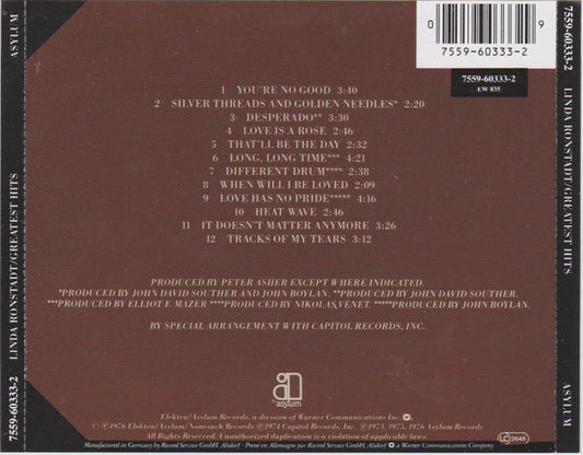 Linda Ronstadt : Greatest Hits (CD, Comp, RE, Cin)