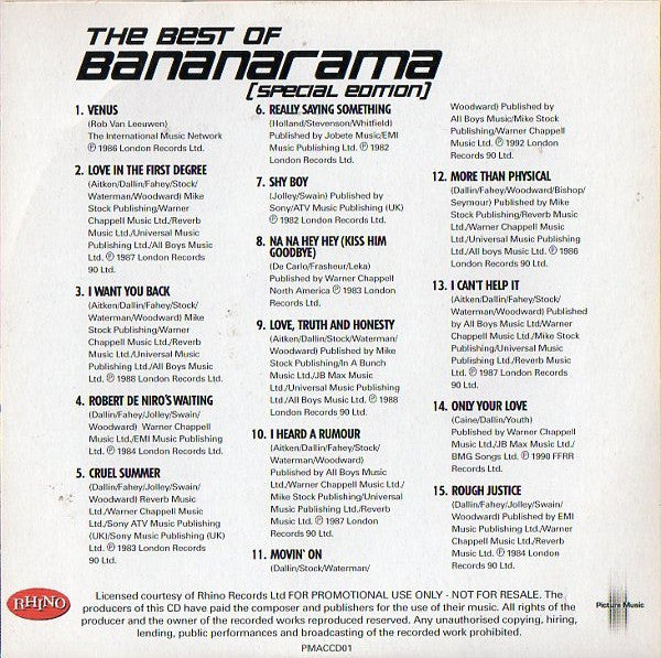 Bananarama : The Best Of Bananarama (15 Original Studio Tracks) (CD, Comp, Promo, S/Edition)