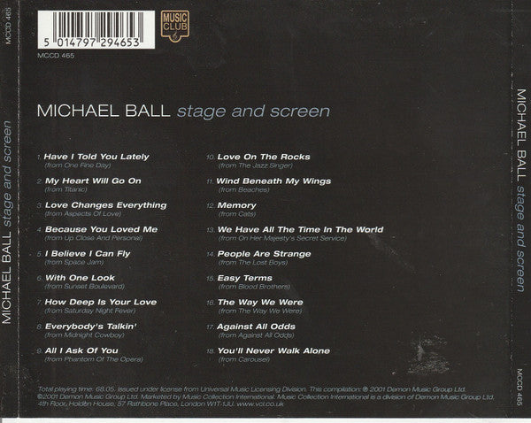 Michael Ball : Stage And Screen (CD, Album)