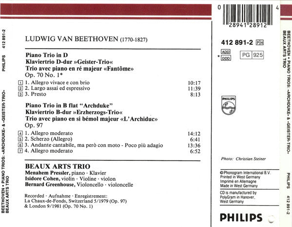 Ludwig van Beethoven, Beaux Arts Trio : Piano Trios = Klaviertrios: «Archduke» «Erzherzogs-Trio» · «Geister-Trio» (CD, Album)