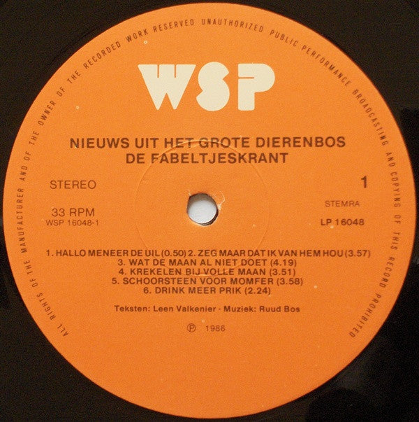 De Fabeltjeskrant : Nieuws Uit Het Grote Dierenbos (LP)