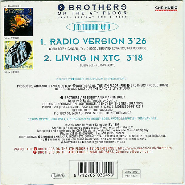 2 Brothers On The 4th Floor Feat. Des'Ray And D-Rock : I'm Thinkin' Of U (CD, Single)
