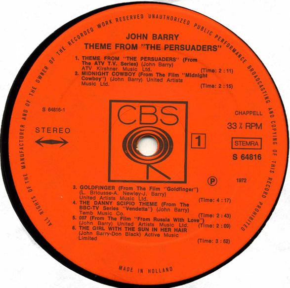 John Barry : Theme From The Persuaders! (LP, Comp)