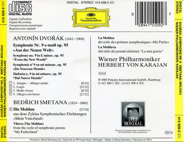Antonín Dvořák, Bedřich Smetana / Wiener Philharmoniker, Herbert von Karajan : Symphonie Nr. 9 • Die Moldau (CD, Album)