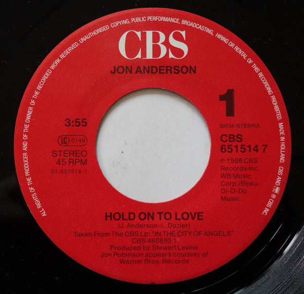 Jon Anderson : Hold On To Love (7", Single)