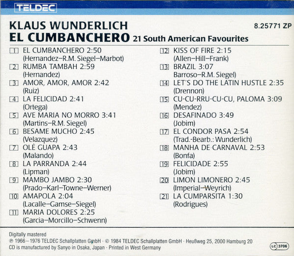Klaus Wunderlich : El Cumbanchero (21 South American Favourites) (CD, Comp, RP)