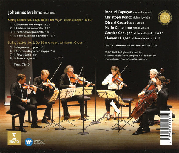 Johannes Brahms – Renaud Capuçon, Christoph Koncz, Gérard Caussé, Marie Chilemme, Gautier Capuçon, Clemens Hagen : String Sextets Nos. 1 & 2 (CD, Album)