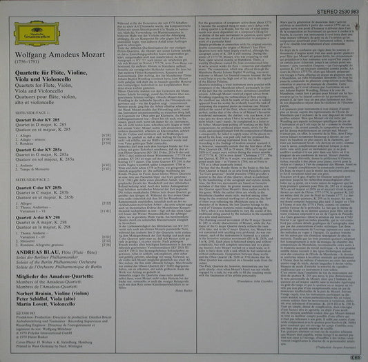 Wolfgang Amadeus Mozart / Andreas Blau • Amadeus-Quartett : Flötenquartette (LP)