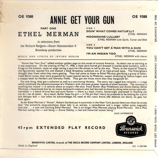 Ethel Merman And Ray Middleton : Annie Get Your Gun Part 1 (7", EP)