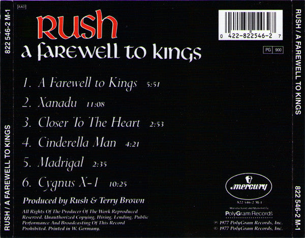 Rush : A Farewell To Kings (CD, Album, RE, PDO)