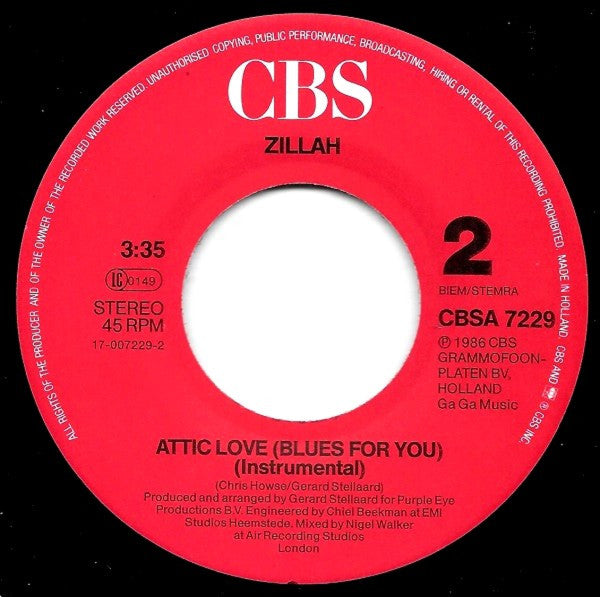Zillah : Attic Love (Blues For You) (7", Single)