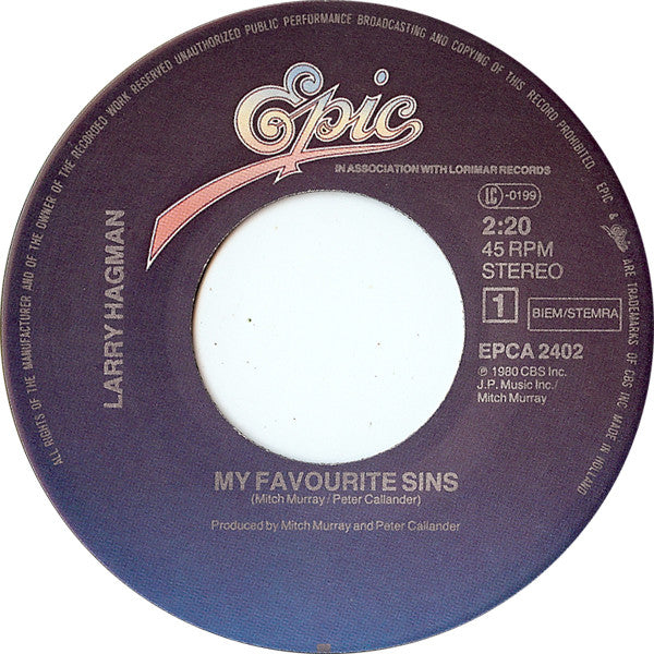 Larry Hagman : My Favourite Sins (7", Single)