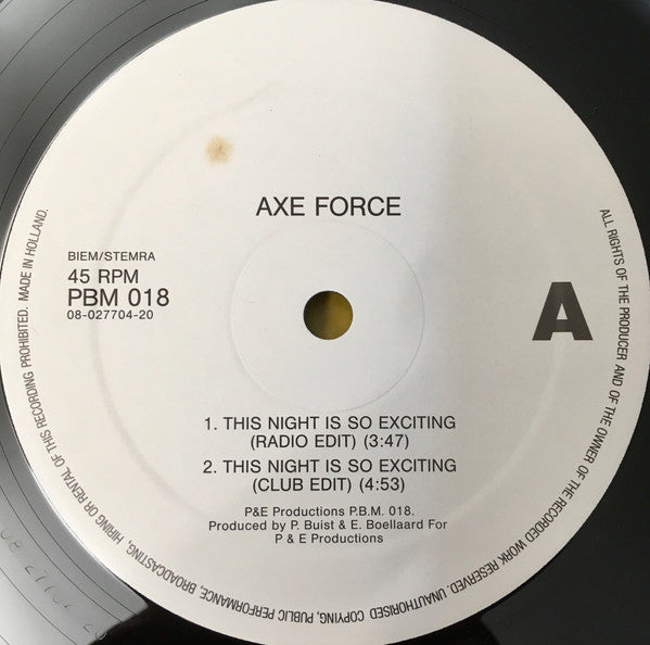 Axe Force : This Night Is So Exciting (12", Promo)