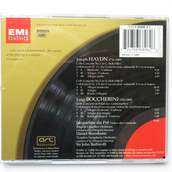 Joseph Haydn, Luigi Boccherini - Jacqueline du Pré, Daniel Barenboim, Sir John Barbirolli : Cello Concertos (CD, Comp, RE, RM)