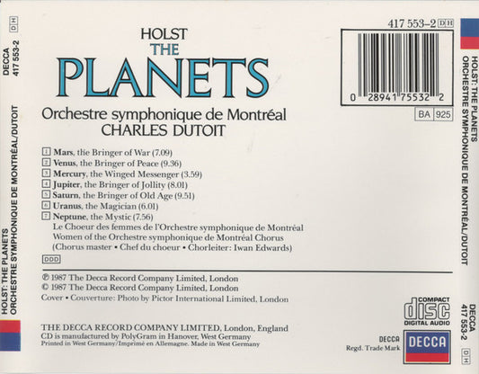 Holst* – Charles Dutoit, Orchestre symphonique de Montréal : The Planets (CD, Album)