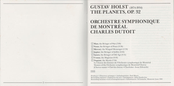 Holst* – Charles Dutoit, Orchestre symphonique de Montréal : The Planets (CD, Album)