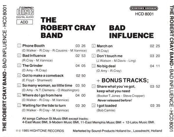 The Robert Cray Band : Bad Influence (CD, Album)