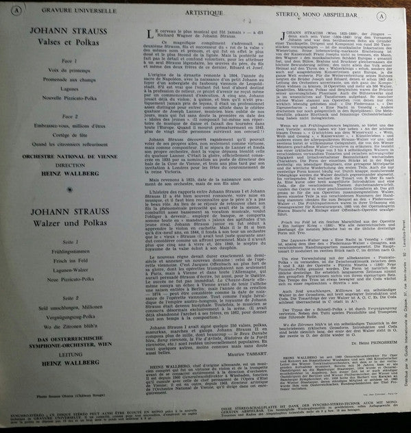 Johann Strauss Jr. - Heinz Wallberg • Orchester Der Wiener Staatsoper : Waltzes & Polkas (LP, RE)