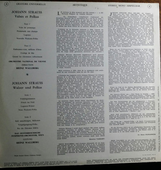 Johann Strauss Jr. - Heinz Wallberg • Orchester Der Wiener Staatsoper : Waltzes & Polkas (LP, RE)