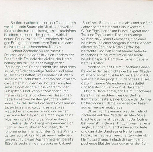 Helmut Zacharias : Musik Ist Mein Leben (CD, Comp)