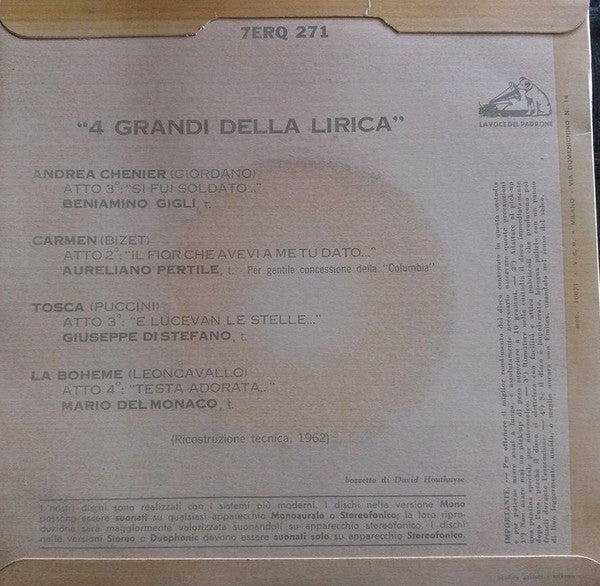 Various : 4 Grandi Della Lirica (7", EP)