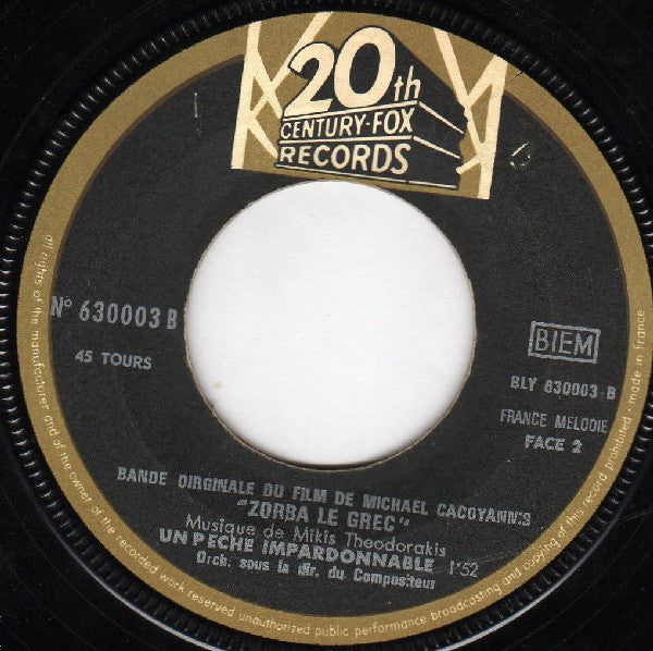 Mikis Theodorakis : Zorba De Griek (7", Single)