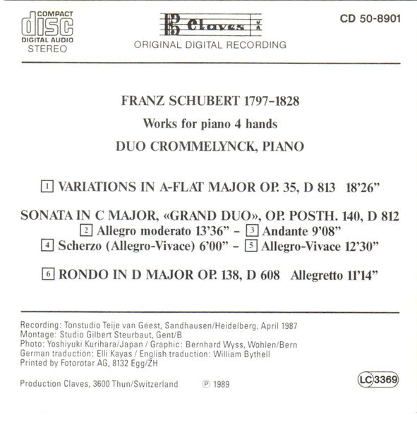 Duo Crommelynck, Franz Schubert : Piano à 4 Mains / Works For Piano 4 Hands (CD)