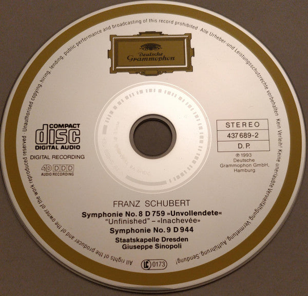 Franz Schubert - Staatskapelle Dresden · Giuseppe Sinopoli : Symphonien (No. 8 "Unvollendete • Unfinished • Inachevée" & No. 9) (CD, Album)