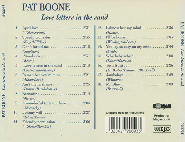 Pat Boone : Love Letters In The Sand (CD, Comp)