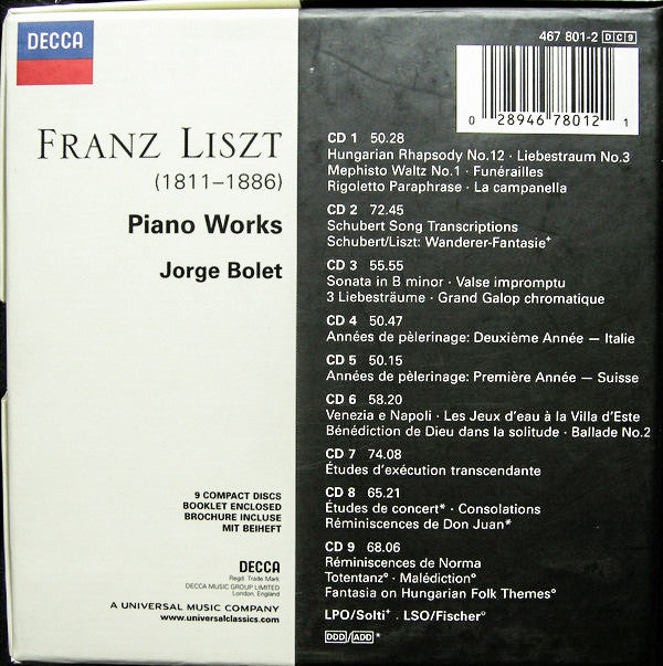 Franz Liszt, Jorge Bolet : Piano Works = Œuvres Pour Piano = Klavierwerke (9xCD + Box, Comp)
