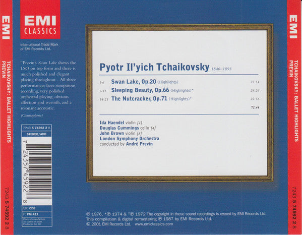 Pyotr Ilyich Tchaikovsky, London Symphony Orchestra, André Previn : The Nutcracker, Sleeping Beauty, Swan Lake (Highlights) (CD, Comp, RM)