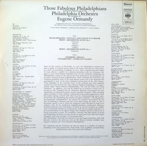 The Philadelphia Orchestra Conducted By Eugene Ormandy : Those Fabulous Philadelphians (LP, Comp)