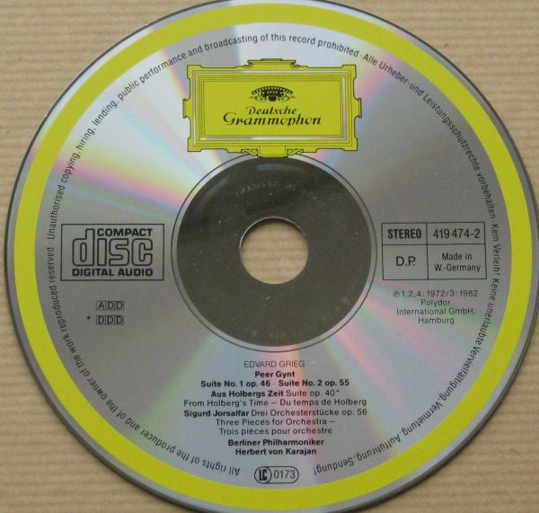 Edvard Grieg - Berliner Philharmoniker, Herbert von Karajan : Peer-Gynt-Suiten No. 1 & 2 / Aus Holbergs Zeit / Sigurd Jorsalfar (CD, Comp, RM)