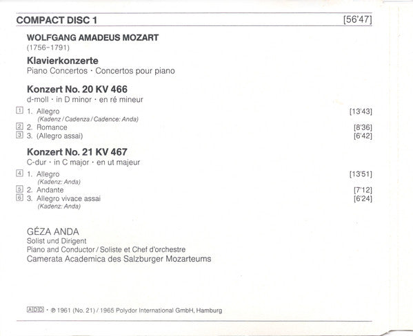 Wolfgang Amadeus Mozart : Klavierkonzerte Nos. 20 • 21 • 26 • 27 (2xCD, Comp, RM)