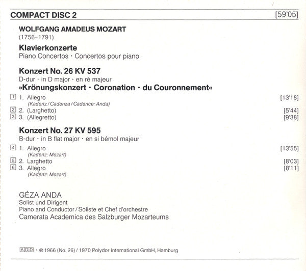 Wolfgang Amadeus Mozart : Klavierkonzerte Nos. 20 • 21 • 26 • 27 (2xCD, Comp, RM)