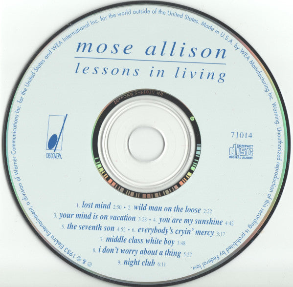 Mose Allison : Lessons In Living (CD, Album, RE)