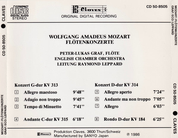 Wolfgang Amadeus Mozart, Peter-Lukas Graf, English Chamber Orchestra, Raymond Leppard : Flötenkonzerte (CD, Album)