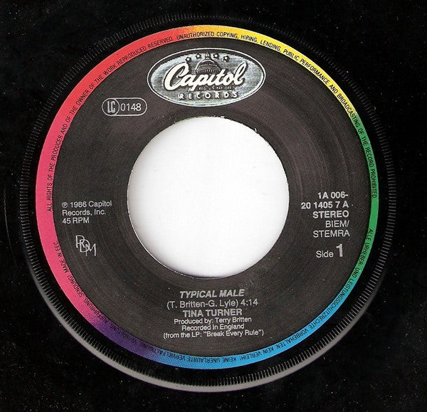Tina Turner : Typical Male (7", Single, EMI)