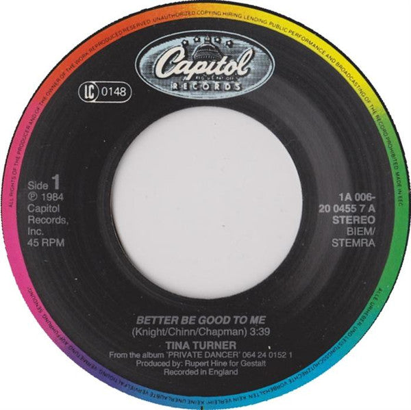Tina Turner : Better Be Good To Me (7", Single)