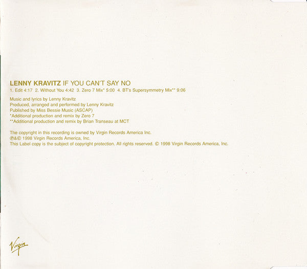 Lenny Kravitz : If You Can't Say No (CD, Single)