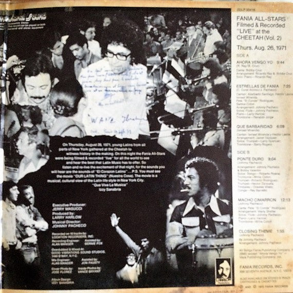 Fania All Stars : "Live" At The Cheetah (Vol. 2) (LP, Album, Gat)