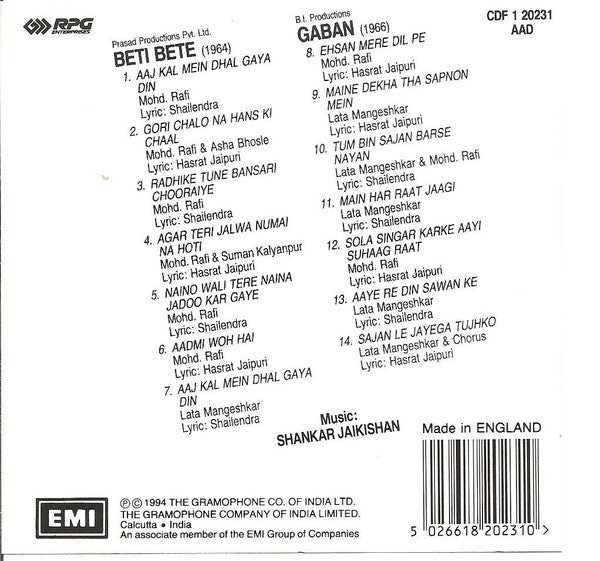 Shankar-Jaikishan : Beti Bete (1964) / Gaban (1966) (CD, Album, Comp)